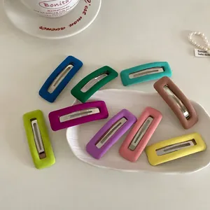 Colorful Rectangular Fabric Hair Clips Korean Style Matte Flocked BB Clip Geometric Fashion Hairpins For Women Accessories