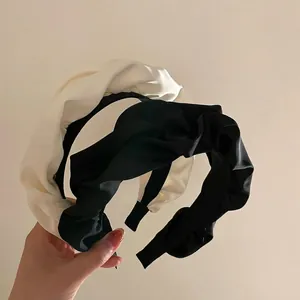French Style Shiny Satin Pleated Headband For Women Elegant Solid Color Ruched Hair Band Fashion Daily Hair Accessories