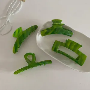 Pinces à Cheveux Crabe en Acétate de Cellulose Texture Marbre Vert Rétro Barrettes Géométriques Élégantes Accessoires Cheveux Femme