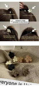 Tutoriel montrant comment fixer une queue de cheval avec des mini pinces à fleurs tons marron