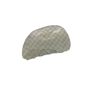 French style checkered acetate hair claw clip with blue and white grid pattern