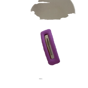 Minimalist purple velvet rectangle snap hair clip with silver metal spring mechanism