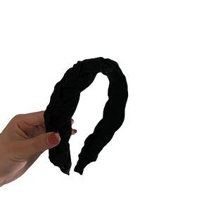 Serre-tête large tressé noir de style français pour accessoire de coiffure quotidien