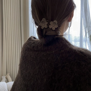 Mini pinces à cheveux fleurs marron pour femme tenant une queue de cheval avec élégance