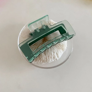 French style dark green translucent hair claw clip with minimalist rectangular cutout design