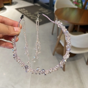 Crystal Beaded Headband With Detachable Tassel Elegant Sparkling Hair Accessories For Women High Top Head Hoop Wedding Party Hairband