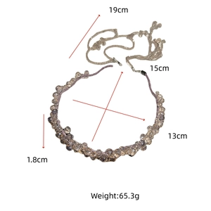 Detailed size chart of the beaded crystal headband showing 13cm width and 65g weight