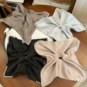 Chouchou Foulard en Satin Elégant Avec Bord en Künstliche Perles Couleur Unie Grand Elastique Cheveux Pour Femme Accessoire Mode
