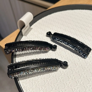 Luxueuse Pince à Cheveux Banane en Strass Brillants Élégant Support de Queue de Cheval Vertical Femme Accessoires Cheveux