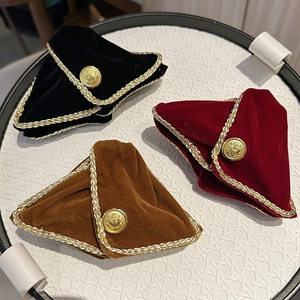 Retro velvet headbands in burgundy, black and brown with golden braided edge and crest