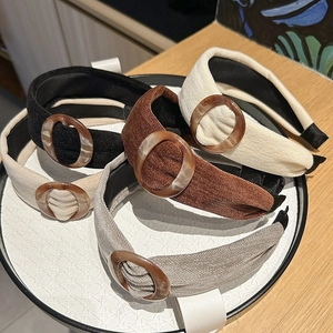 Retro Wide Brim Fabric Headband With Amber Resin Buckle Elegant Maillard Style Hair Hoop For Women Daily Hair Accessories