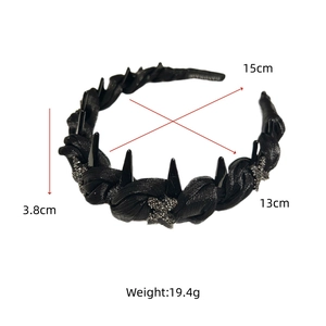 Detailed size specifications for punk style headband with silver cross and spikes