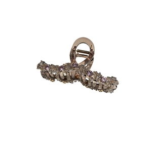 Grande pince à cheveux cœur en cristal ambré doré rose avec strass violets
