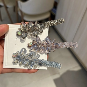 Barrette à Cheveux Élégante en Cristal Artificiel Fleur Alliage Pince Latérale Sweet Floral Pince à Frange pour Femmes