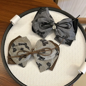 Vintage PU Leather Fabric Bow Hair Clip Set Elegant Tweed Scrunchie Color Block Hair Ties Rhinestone Heart Pendant Hair Accessories For Women