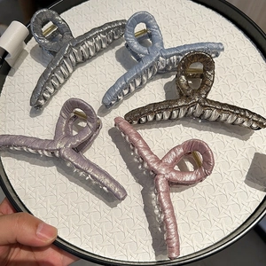 Elegant large fabric hair claws with faux pearls and metallic luster in five colors