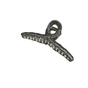 Elegant dark grey fabric-wrapped shark hair claw clip with silver bead trim details