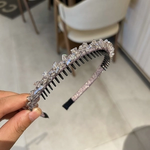 Sparkly purple rhinestone headband with anti-slip teeth and faceted crystals for women