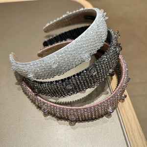 Luxury Baroque Handmade Crystal Beaded Wide Headband For Women Sparkly Rhinestone Hair Hoop Wedding Party Fashion Hair Accessory