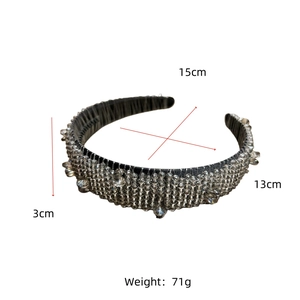 Macro view of handmade Baroque headband with crystal beads measuring 15cm by 3cm