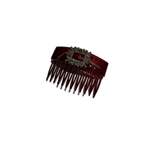 Elegant burgundy hair side comb with sparkling rhinestone square buckle detail