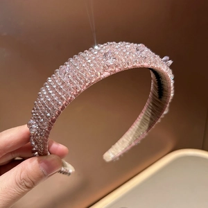 Elegant pink crystal beaded baroque headband for women in a luxury fashion style