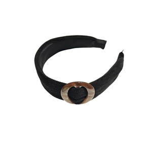 Chic black wide velvet headband with vintage tortoiseshell ring detail for women