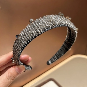 Baroque handmade crystal beaded headband with multi-row rhinestones and velvet base