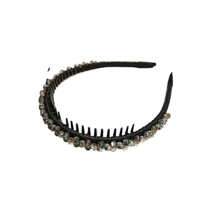 Sparkling crystal beaded headband with inner comb teeth for secure anti-slip hair styling