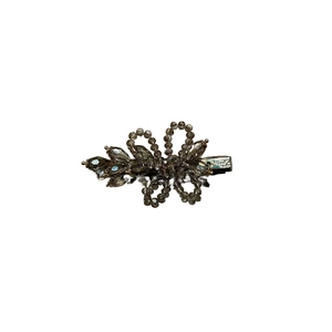 Elegant crystal flower hair clip with grey faceted beads and silver metal base
