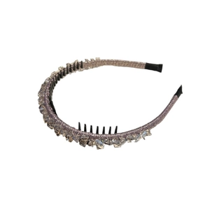 Sparkling crystal padded headband with non-slip teeth for women in greyish purple fabric