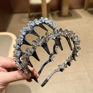 Détails de serre-têtes en cristal gris et bleu avec clips de tressage intégrés
