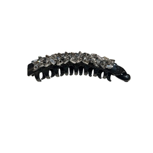 Classica clip a banana nera per acconciature con decorazione di perline di cristallo