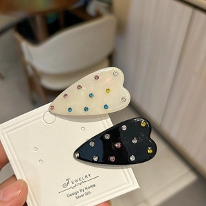 Pince à Cheveux Élégante en Forme de Cœur avec Strass Colorés Acétate Bec de Canard pour Femme Accessoires de Mode