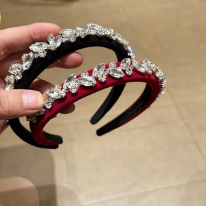 Vintage Luxurious Velvet Rhinestone Headband For Women Padded Thick Crystal Hair Hoop Wedding Banquet Elegant Hair Accessories