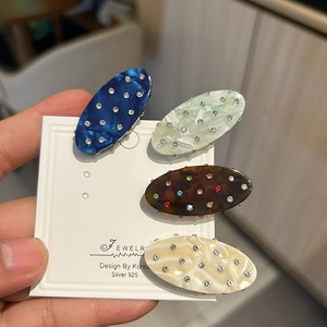 Korean Style Acetate Marble Pattern Oval Duckbill Hair Clip For Women Delicate Rhinestone Tortoiseshell Hair Accessories