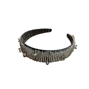 Elegant baroque wide headband with sparkling crystal beads and rhinestones on black fabric
