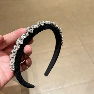 Elegant black velvet headband with sparkling marquise rhinestones and crystals