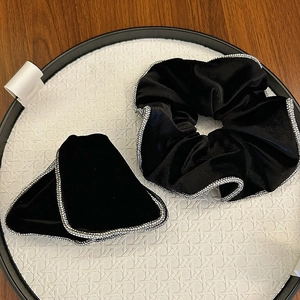 Elegant Black Velvet Rhinestone Edge Hair Accessories Set For Women Korean Style Fashion Large Scrunchie Triangle Hair Claw