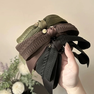 Retro Knitted Bow Banana Clip For Women Elegant Satin Splicing Hairpin Vintage Vertical Ponytail Holder Hair Accessories