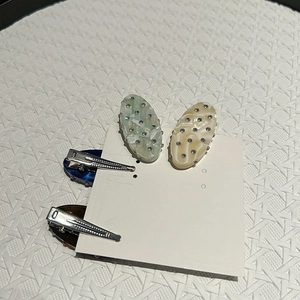 Elegant oval marble duckbill hair clips with colorful rhinestones set for women