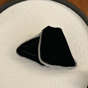 Elegant triangular black velvet hair clip with sparkling silver rhinestone border