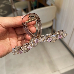 Korean Style Crystal Rhinestone Hair Claw Clip Elegant Purple Large Shark Clip Sparkling Resin Hair Grab Handmade Hair Accessories For Women