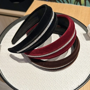 Vintage Velvet Thickened Headband With Rhinestone Retro Elegant Wide Sponge Padded Hair Band For Women Hair Accessories