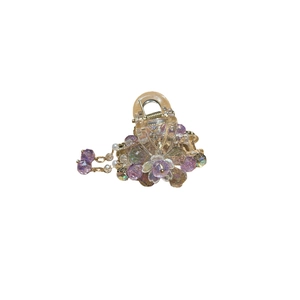 Pince à cheveux fleur en cristal avec strass violets et élégants glands de perles