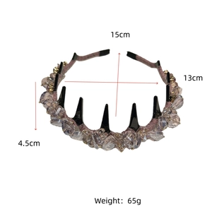 Detailed dimensions of crystal headband showing 15cm width and 13cm depth with teeth