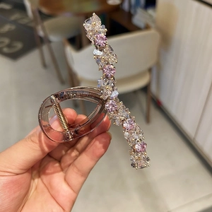 Large Korean crystal shark hair claw clip in purple and coffee with sparkling rhinestones