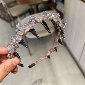 Elegant light purple crystal headband with teeth for women, hair styling accessory