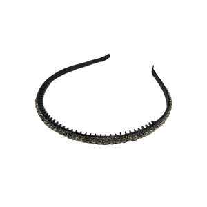 Minimalist black headband with dark rhinestones and non-slip teeth for women
