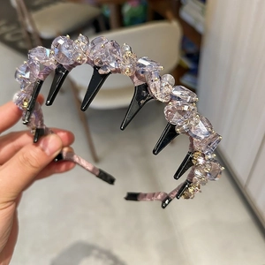 Luxurious light purple crystal beaded headband with non-slip teeth for women fashion